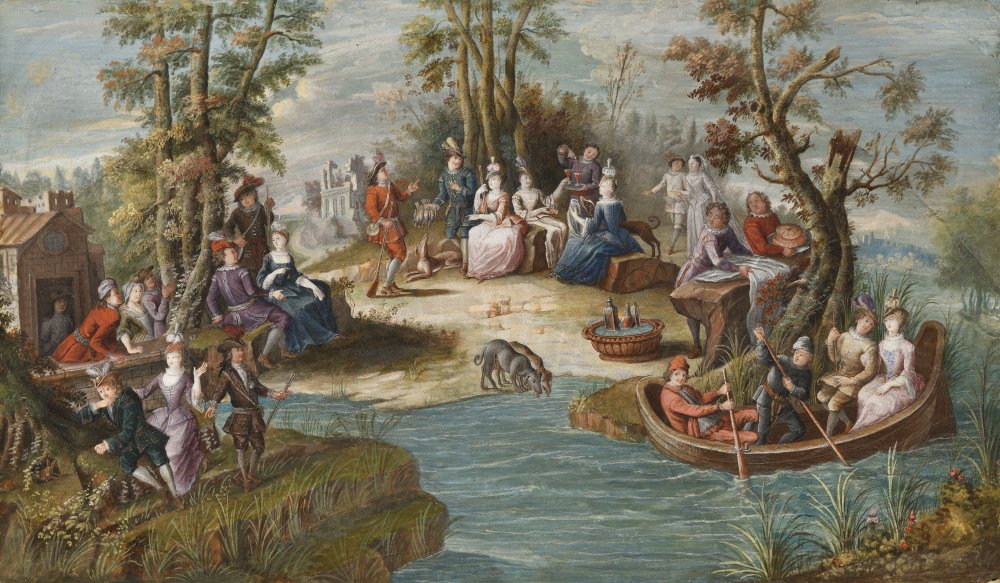 Scène de mariage et pique-nique champêtre près du lac