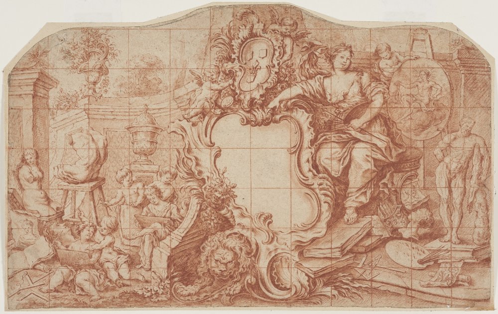 Projet de frontispice allégorique aux armes de l’Académie