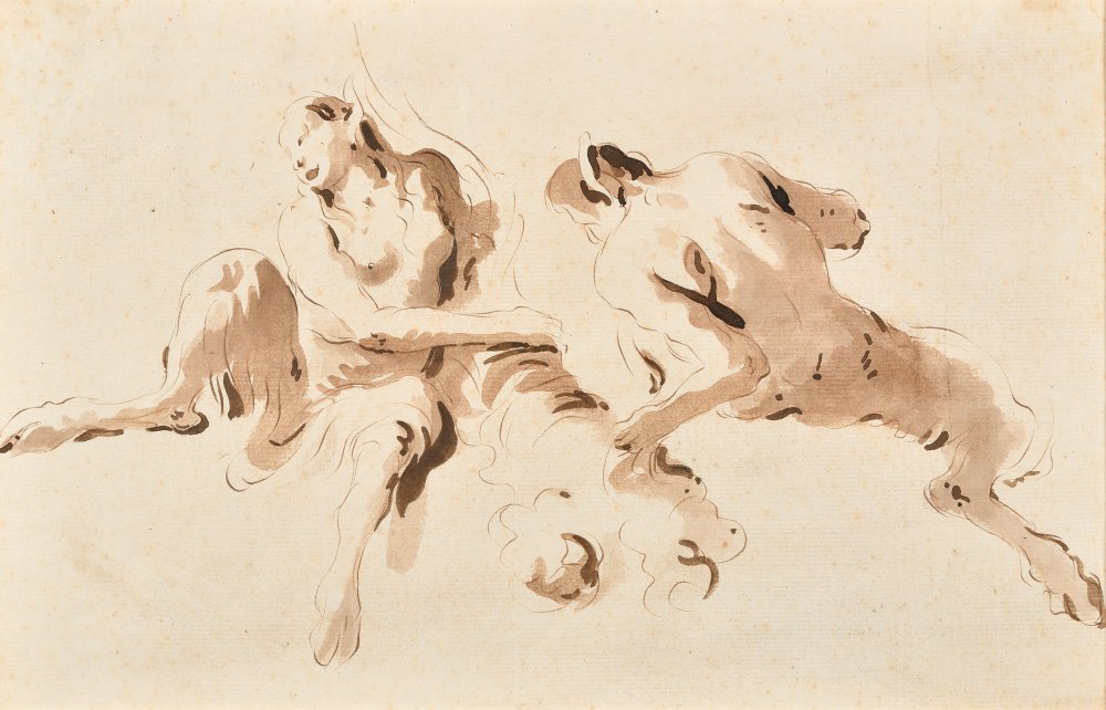 Faune et faunesse tenant une corne d’abondance