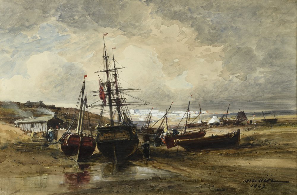 Fishing boats stranded on the shore
