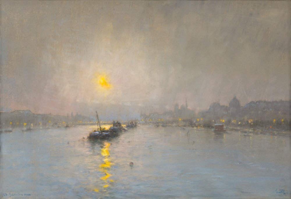 Paris, la Seine, de nuit, depuis le pont du Carrousel