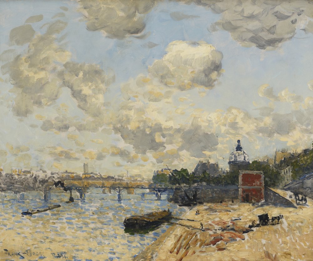 Vue des bords de Seine avec la passerelle des Arts et l’Institut, Paris