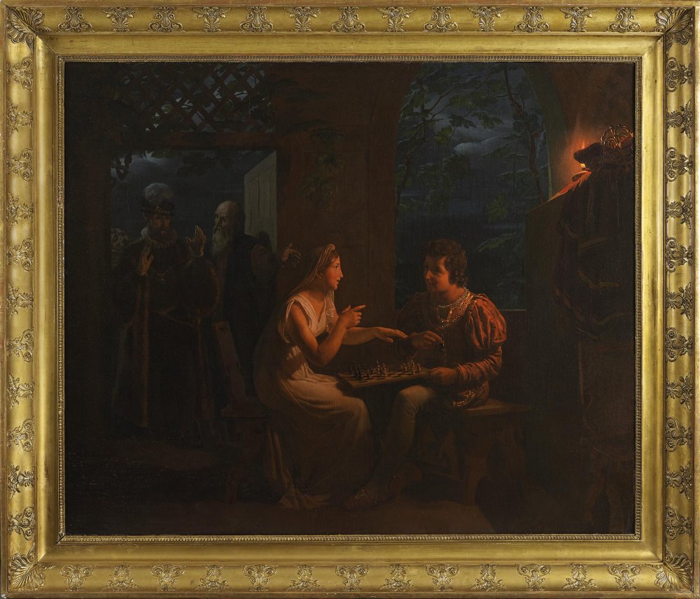 Miranda jouant aux échecs avec Ferdinand