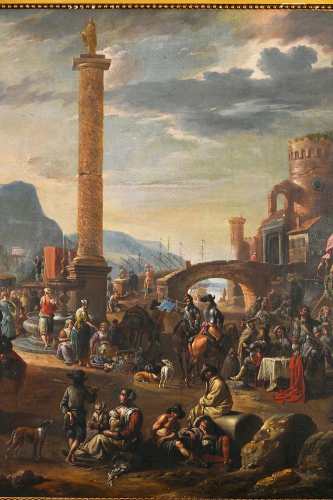 Scène de port méditerranéen imaginaire animé de navires