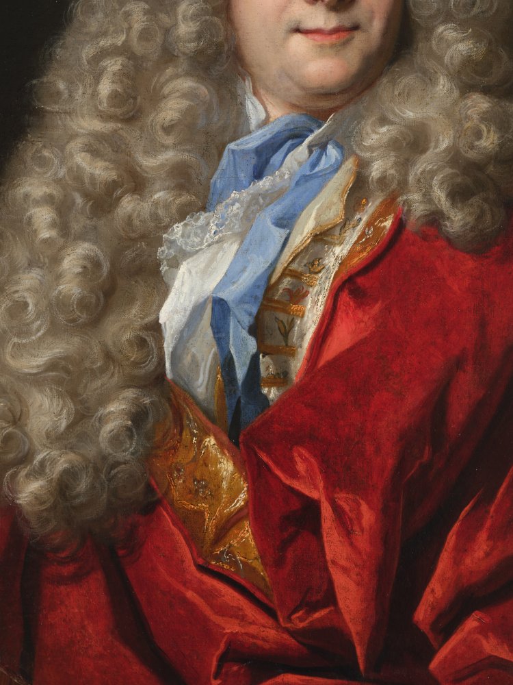 Portrait de gentilhomme au manteau de velours rouge et brocards d’or