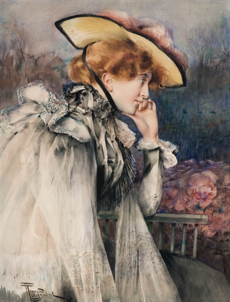 Pensive young woman in hat