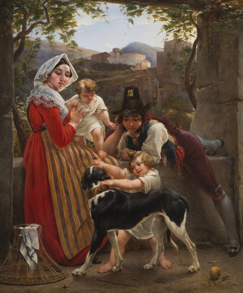 Une famille italienne devant un paysage