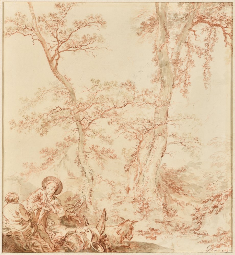 Rest on the Flight to Egypt (recto); Sketch of a Landscape with a Peasant (…)
