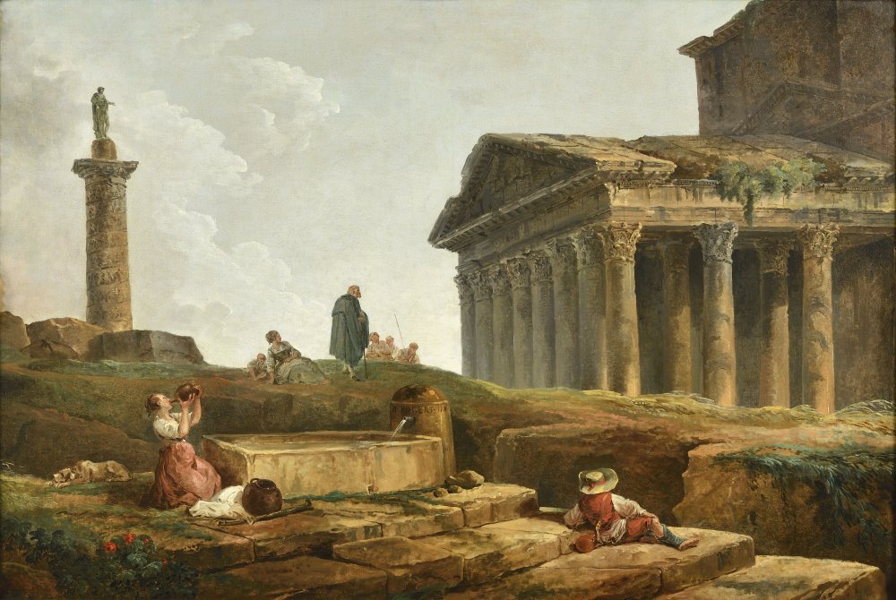Washerwomen and a Fisherman beneath an Ancient Bridge with a Waterfall&nbsp;(…)
