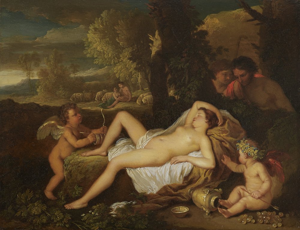 Shepherds Secretly Spying on Sleeping Nymph